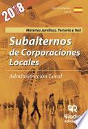 libro Subalternos De Corporaciones Locales. Administración Local. Materias Jurídicas. Temario Y Test